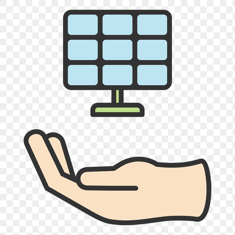 PNG hand & solar panels illustration sticker, transparent background