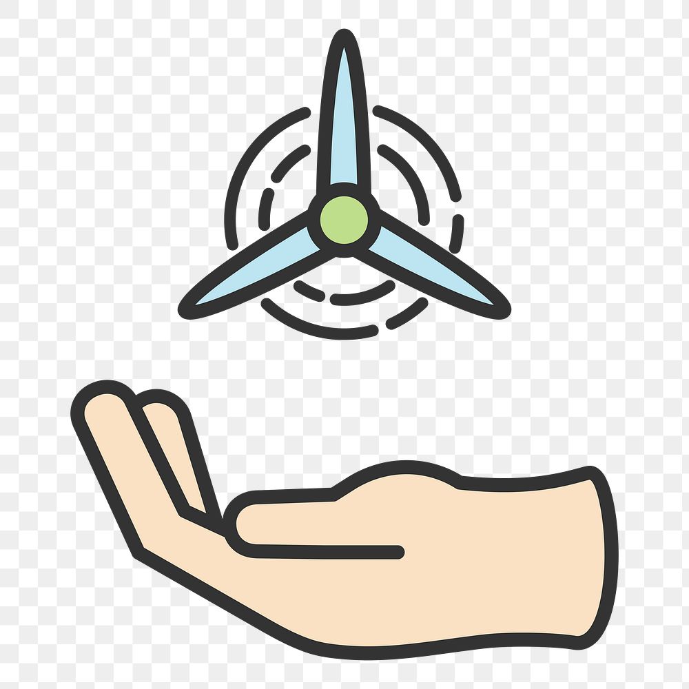 PNG hand & windmill illustration sticker, transparent background