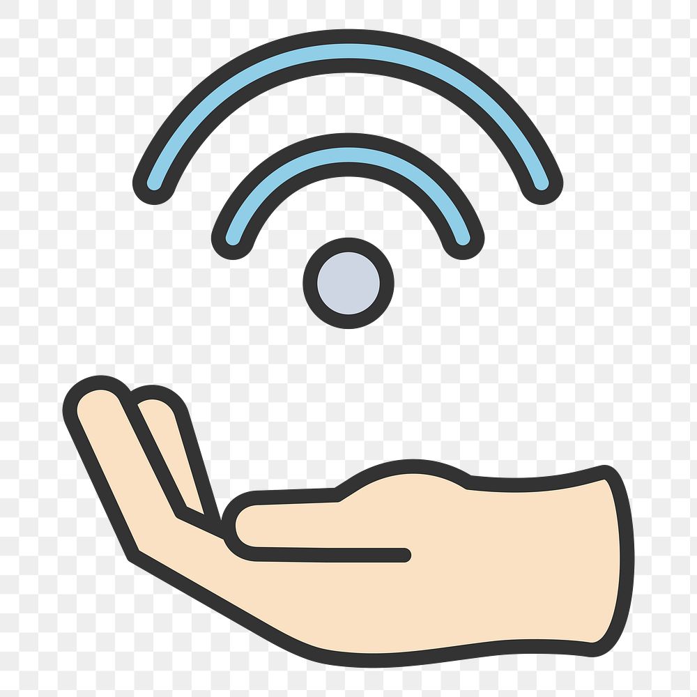 PNG hand & wifi illustration sticker, transparent background