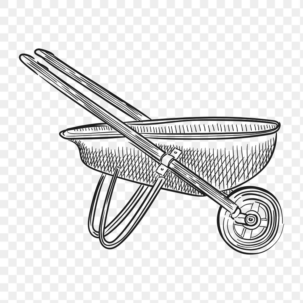 Png vintage wheelbarrow illustration, transparent background
