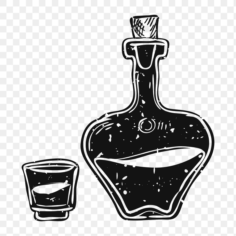 Png vintage liquor bottle illustration, transparent background