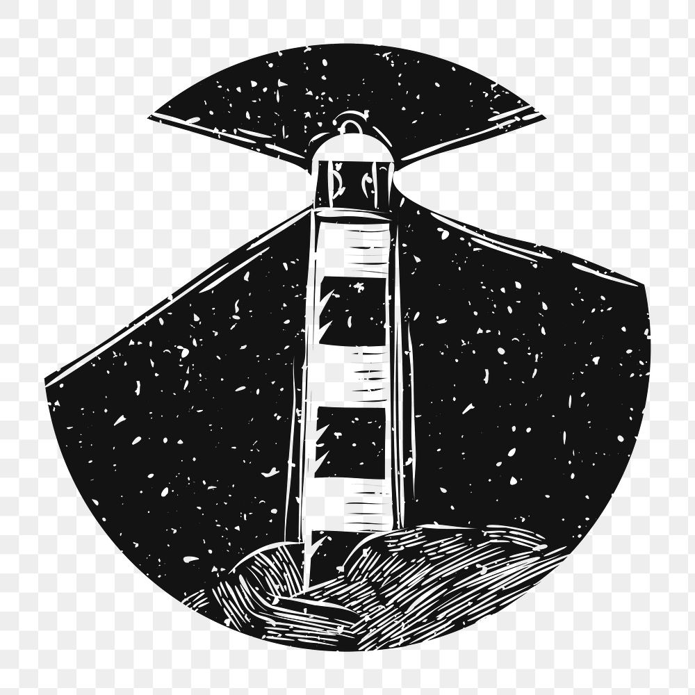 Png black vintage lighthouse illustration, transparent background