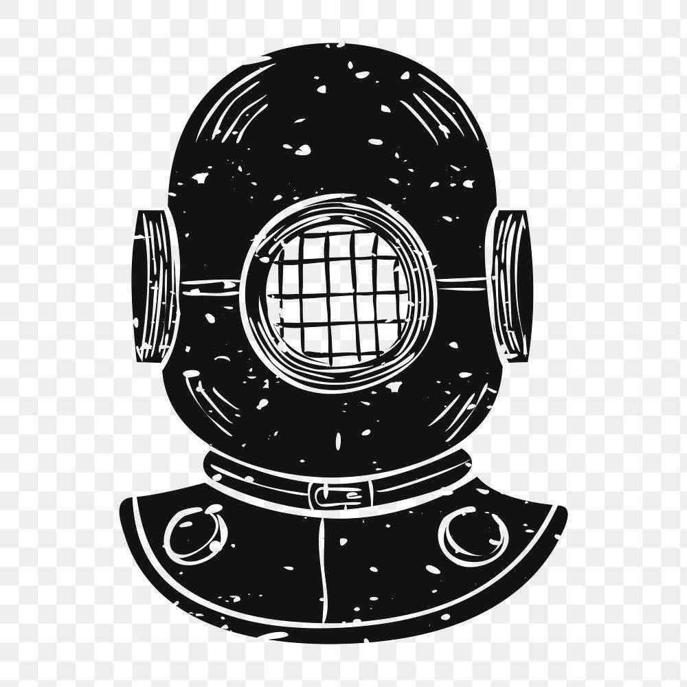 Png vintage scuba helmet illustration, transparent background