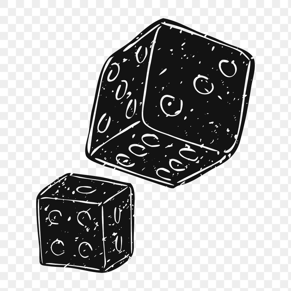 Png black vintage dice illustration, transparent background