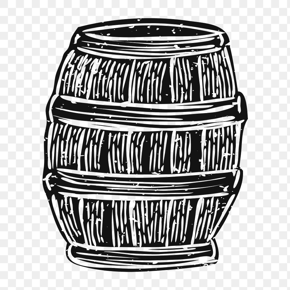 Png vintage wooden barrel illustration, transparent background