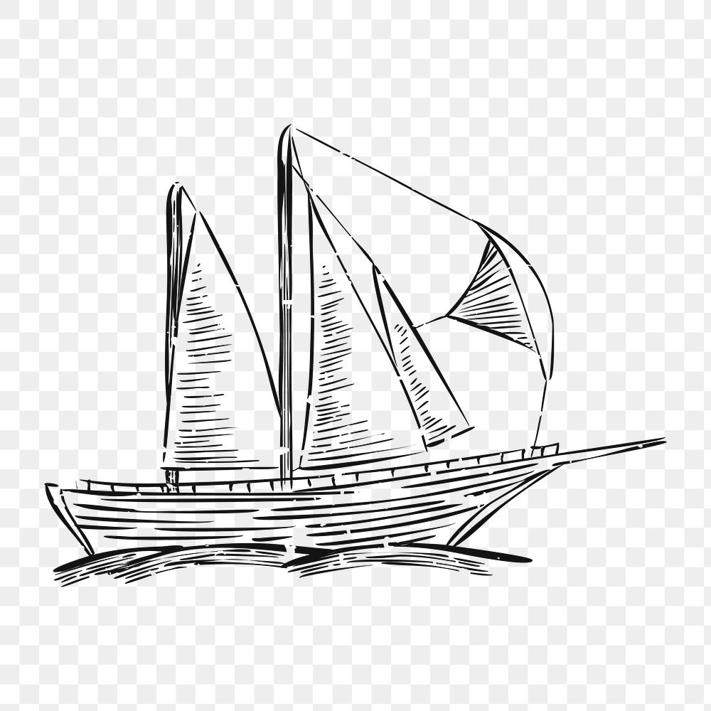 Png vintage ship sailing illustration, transparent background