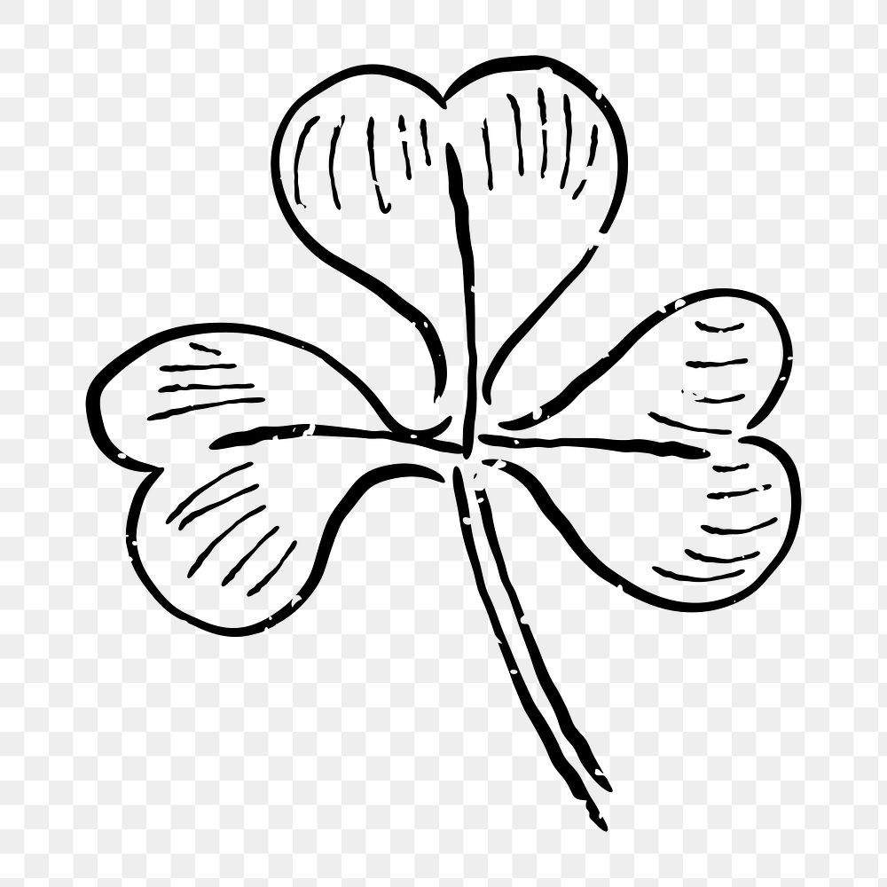 Png clover leaf  doodle illustration, transparent background