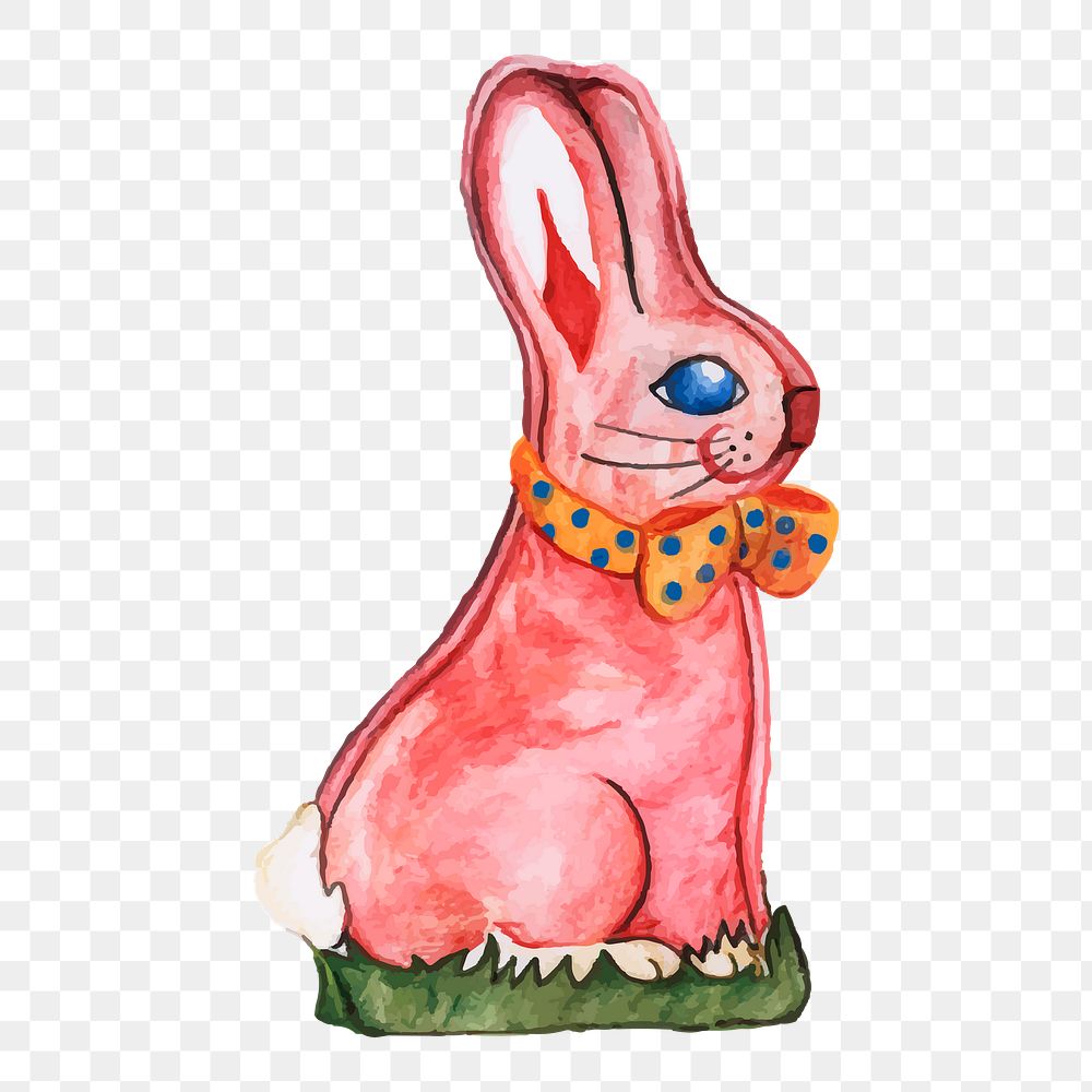  Pink rabbit png watercolor element, transparent background
