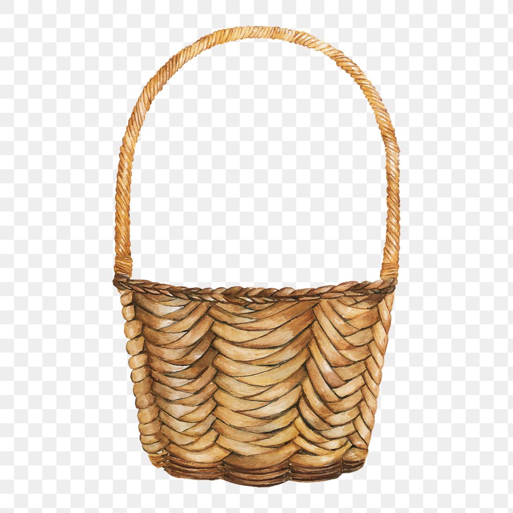  Basket png watercolor element, transparent background