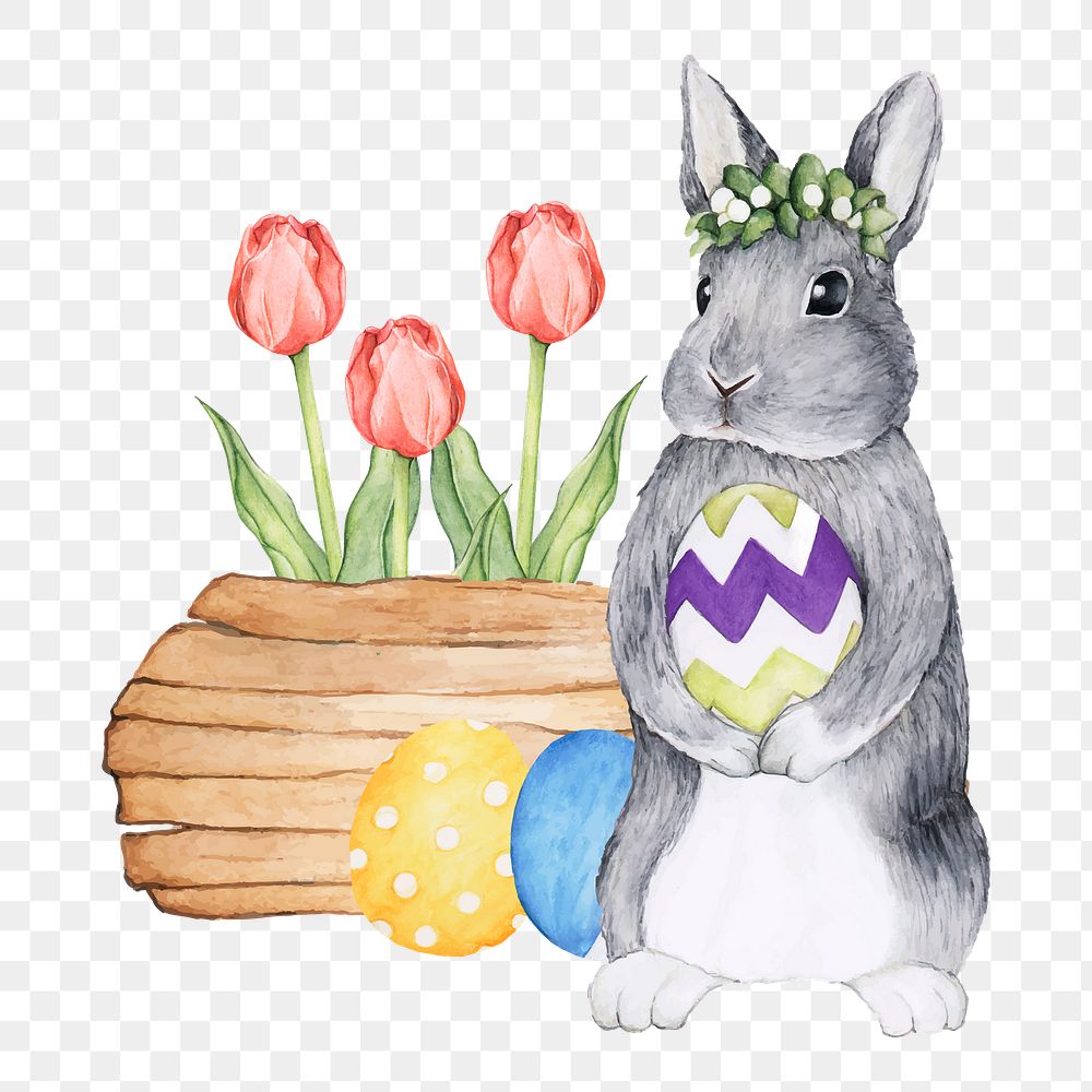  Easter rabbit png watercolor element, transparent background