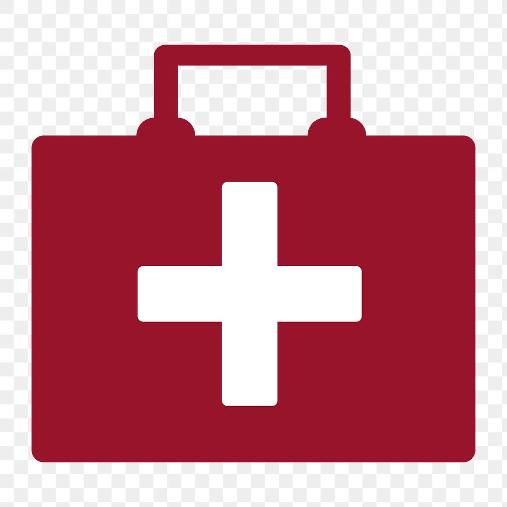 Red first aid box icon png,  transparent background 