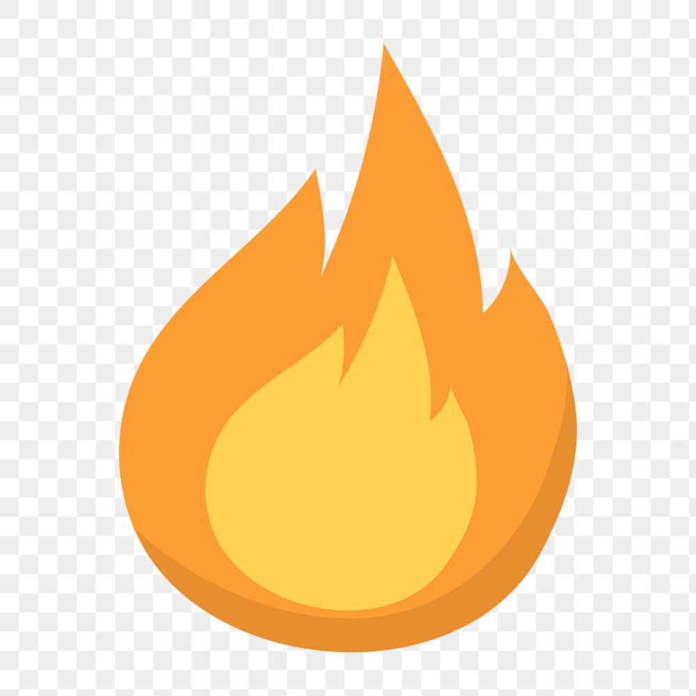 Burning fire icon png,  transparent background 