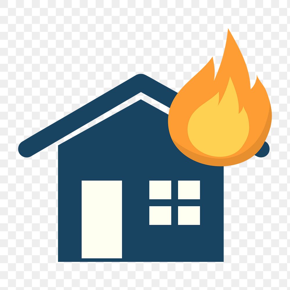 Burning house icon png,  transparent background 