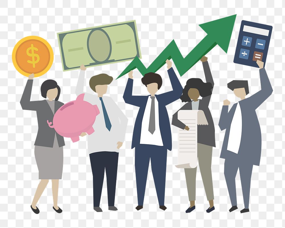 Business people holding investment growth icons
