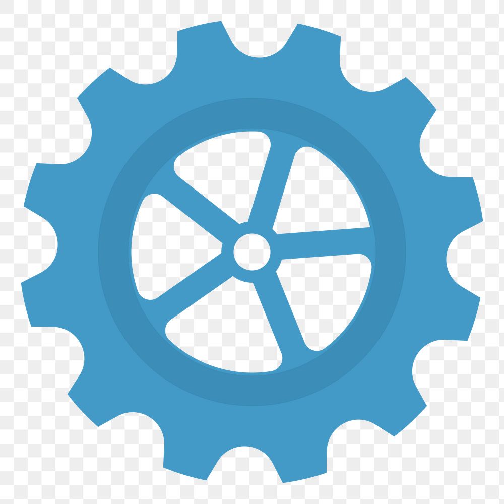  Png blue cogwheel flat sticker, transparent background