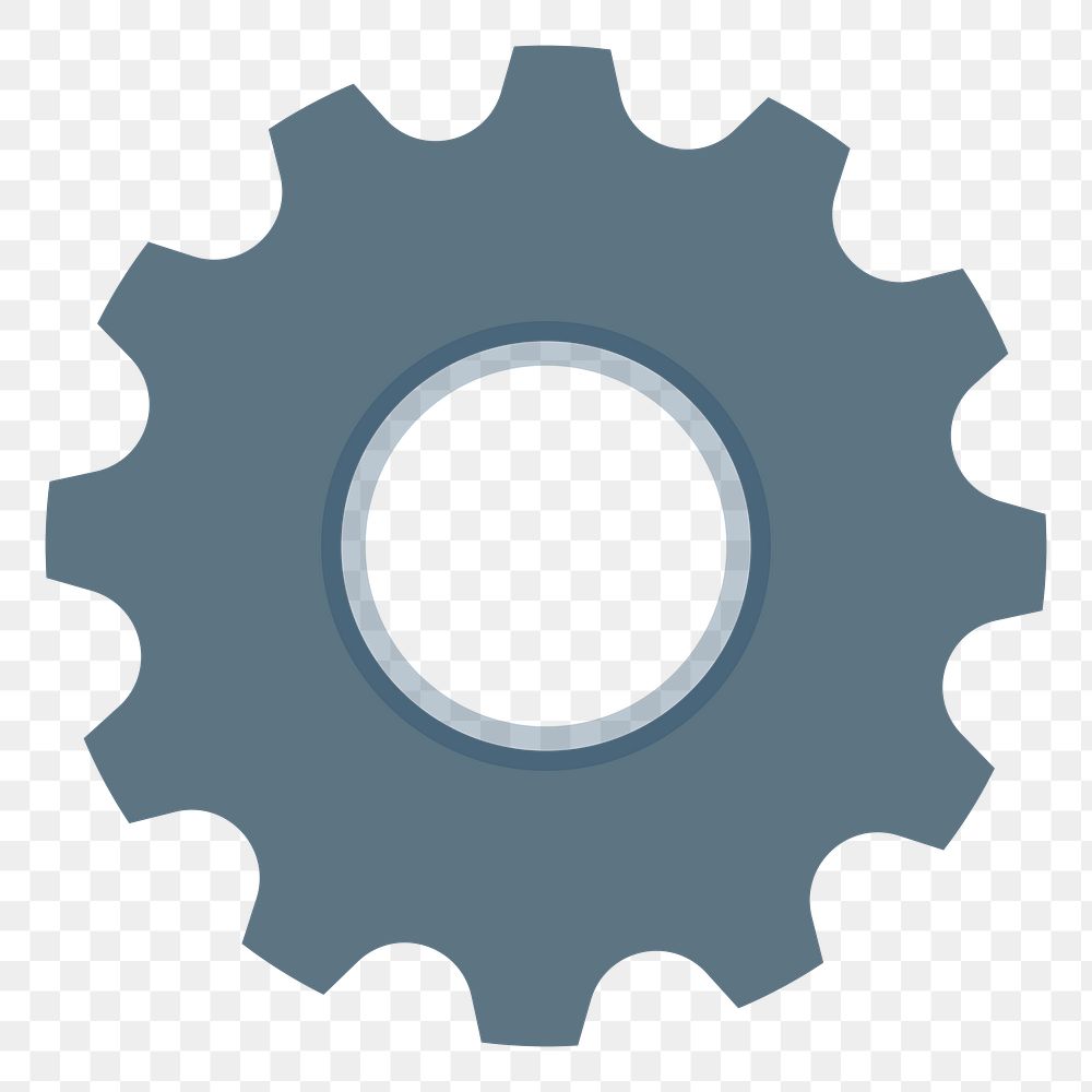 Png gray cogwheel flat sticker, transparent background