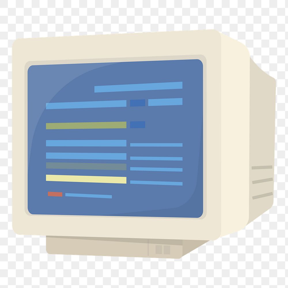  Png retro desktop computer flat sticker, transparent background