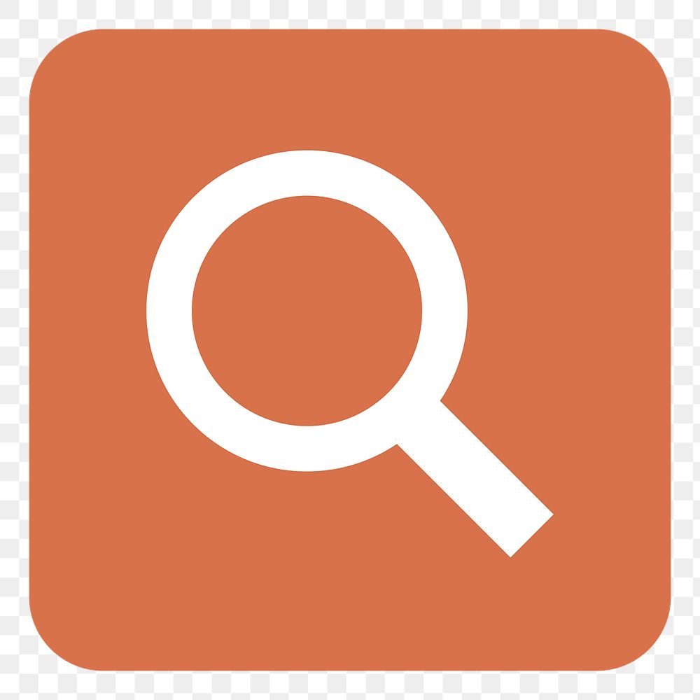PNG Magnifying glass on orange square graphic illustration sticker, transparent background