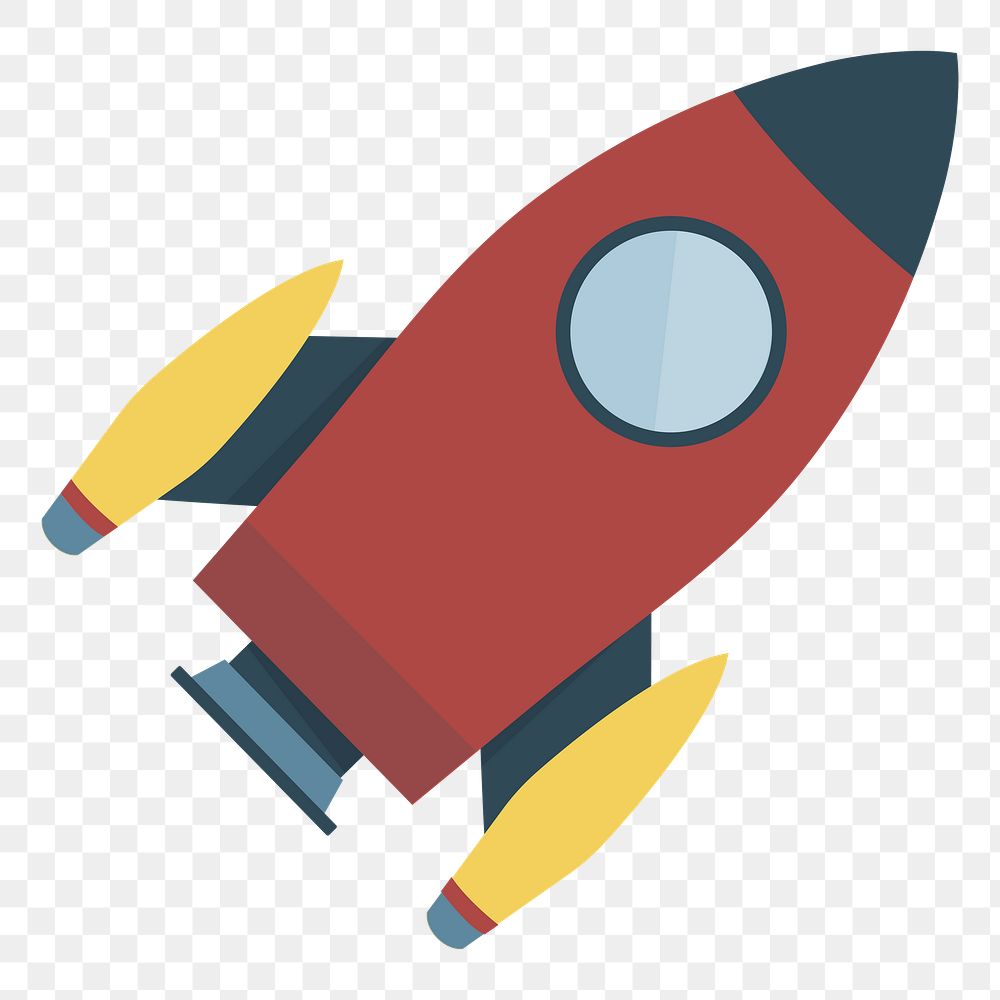  Png red space rocket flat sticker, transparent background