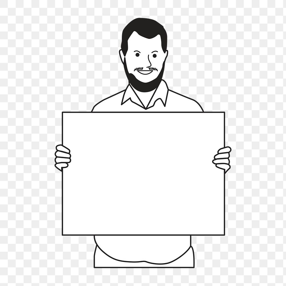 Png man holding blank paper illustration, transparent background