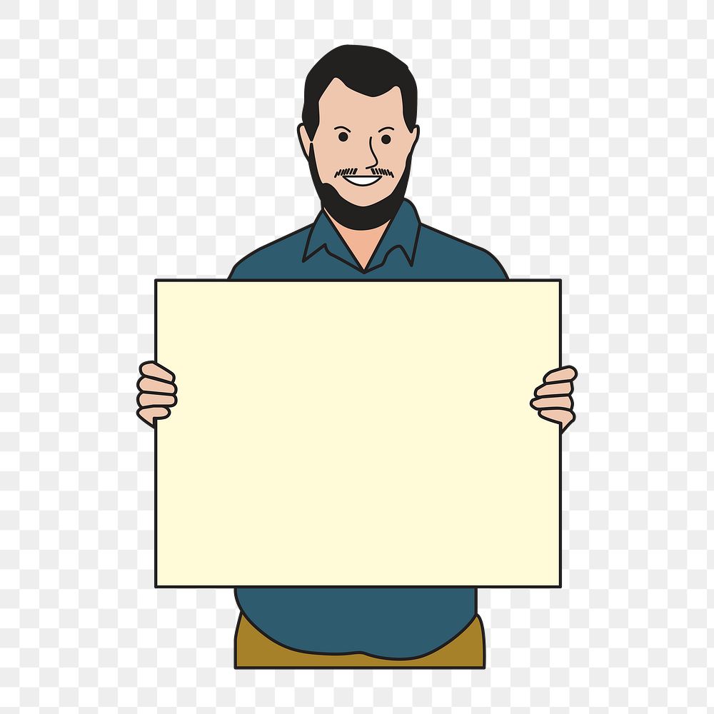Png man holding blank paper illustration, transparent background