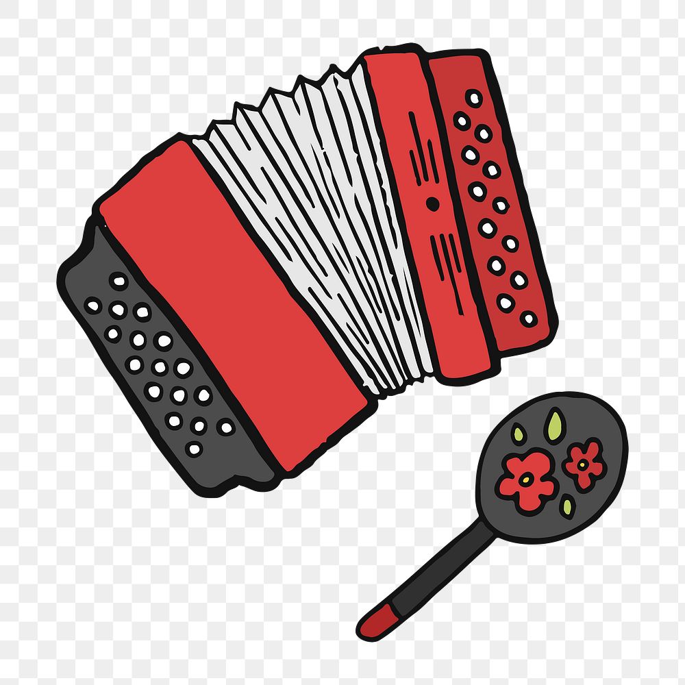 Png Russian accordion and maraca  sticker, transparent background