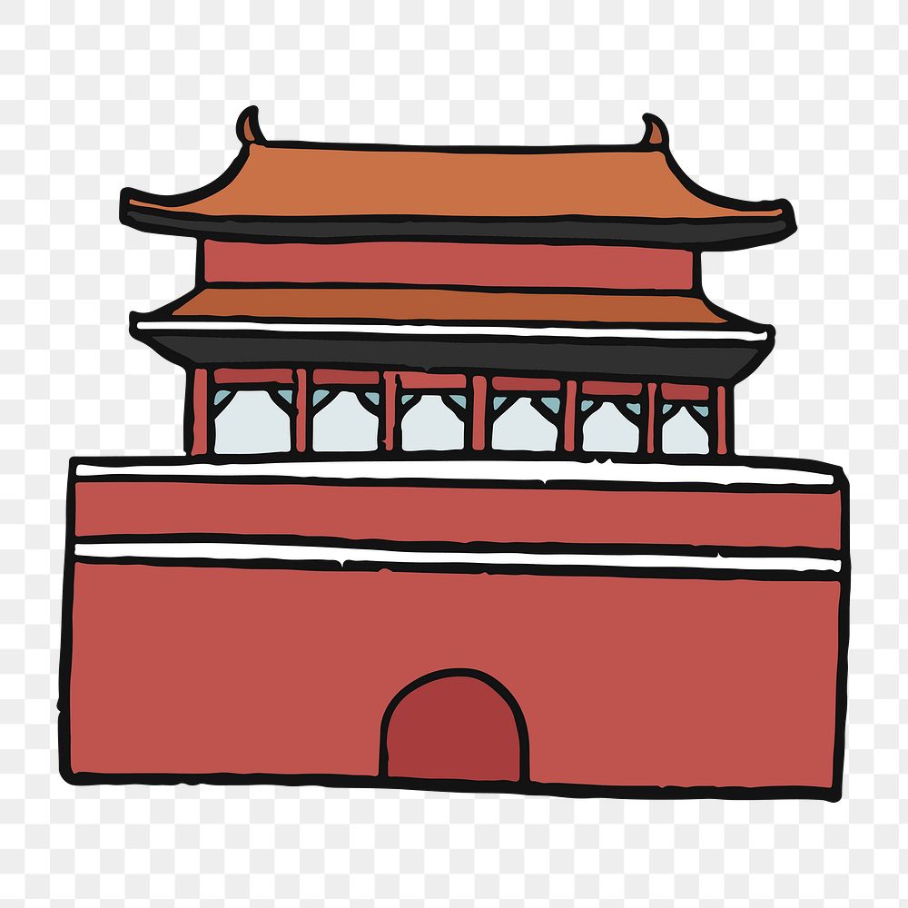 Png Forbidden City doodle  sticker, transparent background