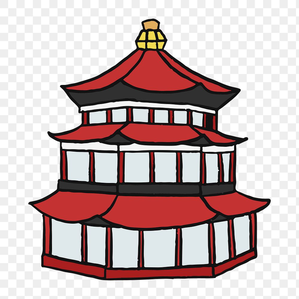 Png Chinese pagoda doodle  sticker, transparent background
