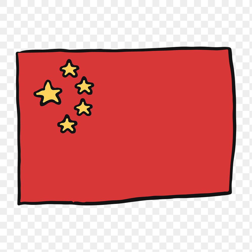 Png Chinese flag doodle  sticker, transparent background