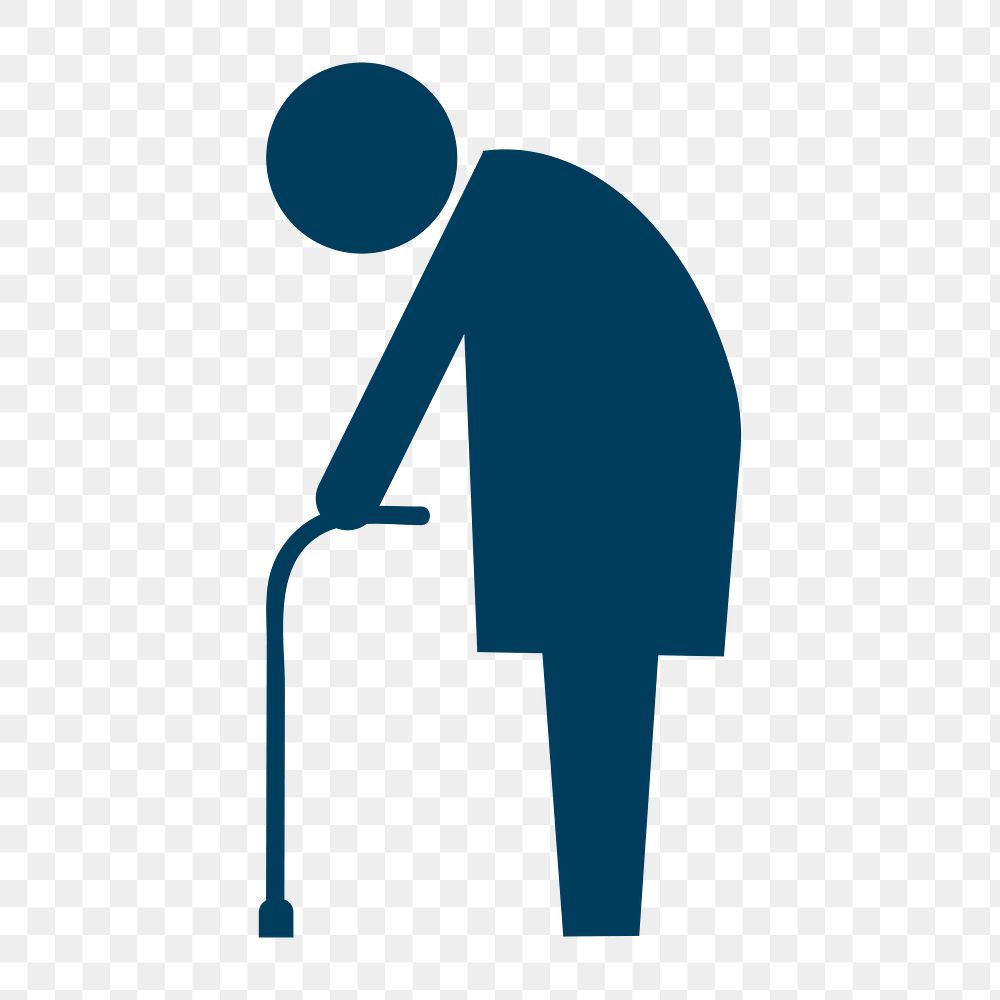 Elderly with cane icon png,  pictogram illustration on  transparent background 