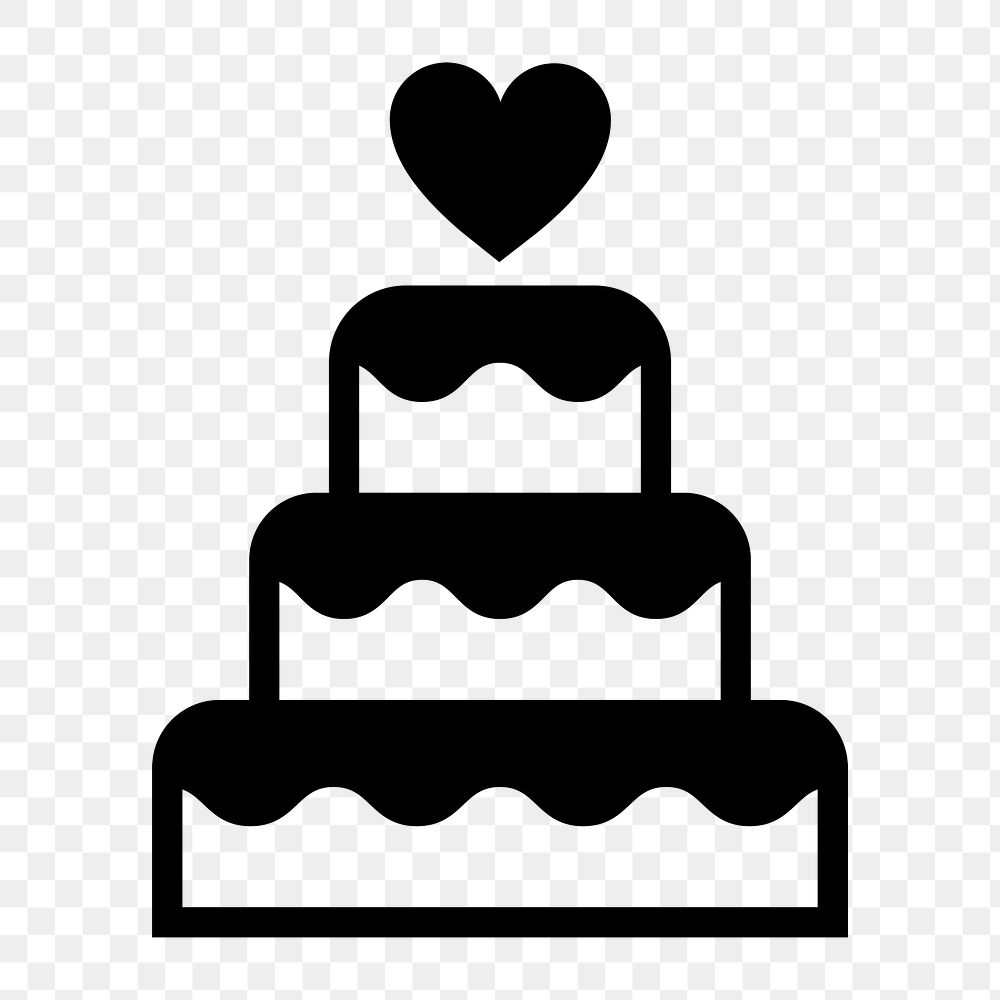 Png three-tiered wedding cake, graphic illustration on  transparent background 