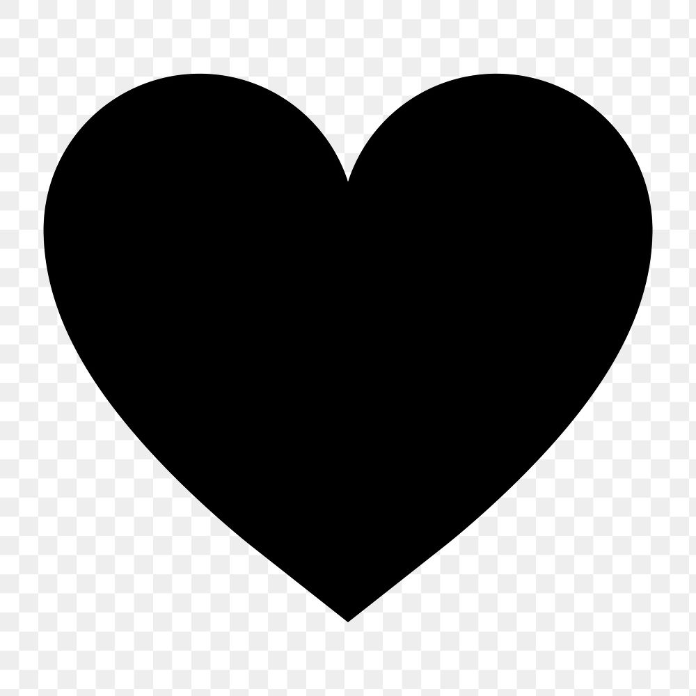 Black heart icon png,  transparent background 