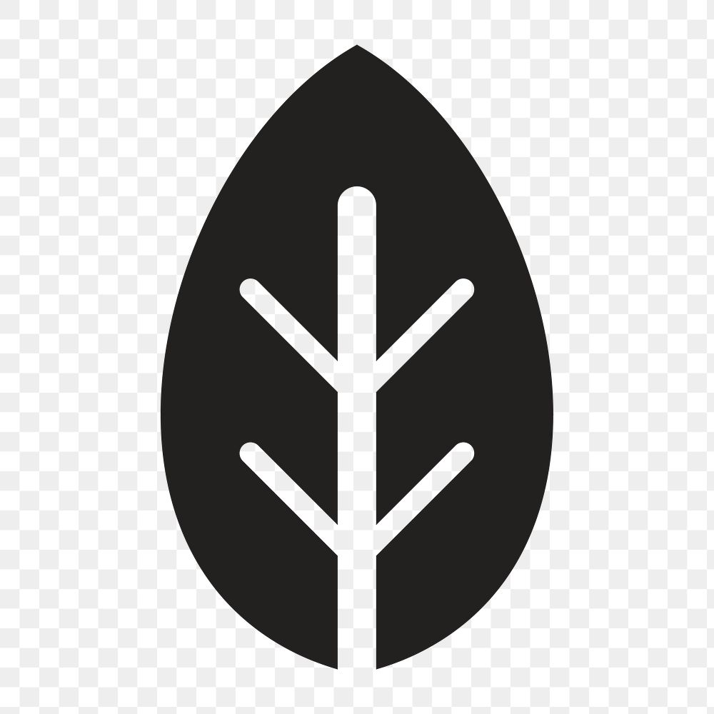 Black leaf icon png,  transparent background 