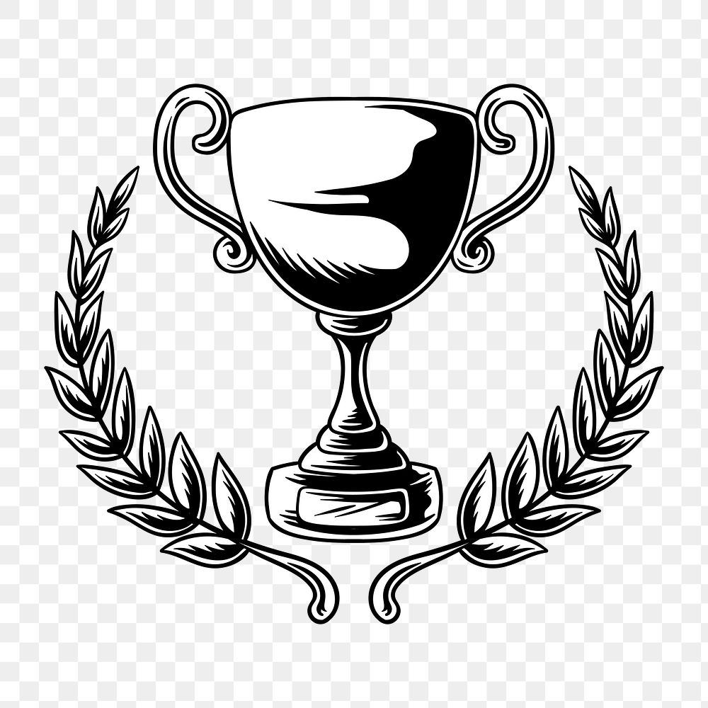 Png Trophy or cup with leaves illustration element, transparent background
