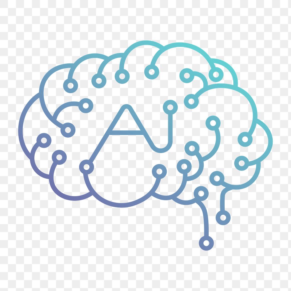 Artificial intelligence brain icon png,  transparent background 