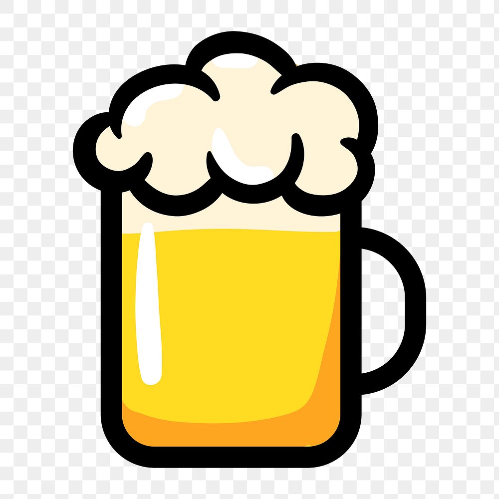 Beer glass icon png, line art illustration on transparent background 