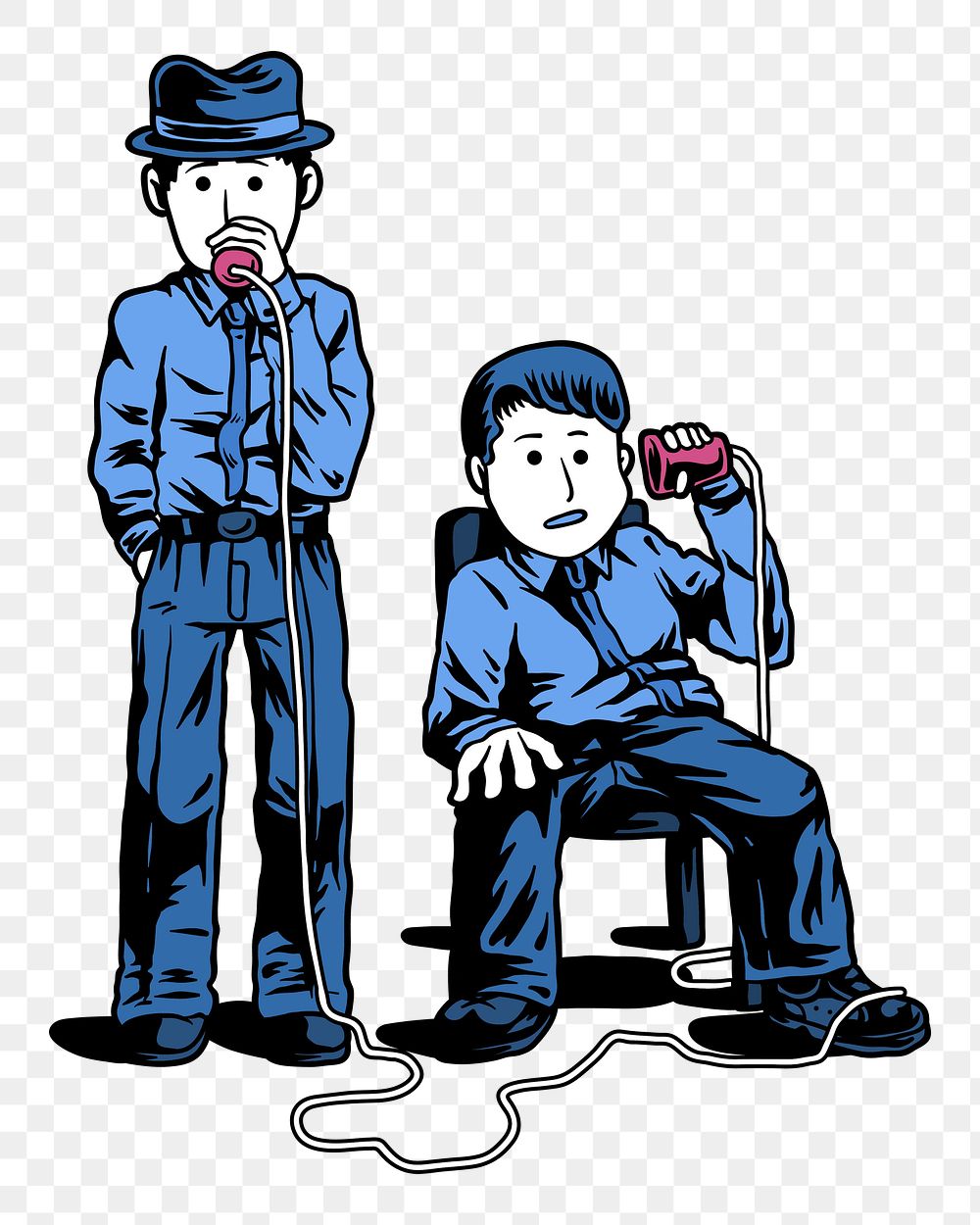 Png Two detectives talking through cups illustration element, transparent background