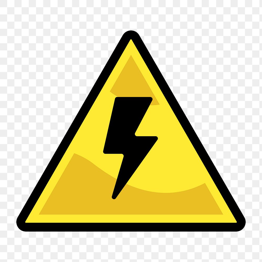 Lighting thunderbolt icon png warning sign,  transparent background 