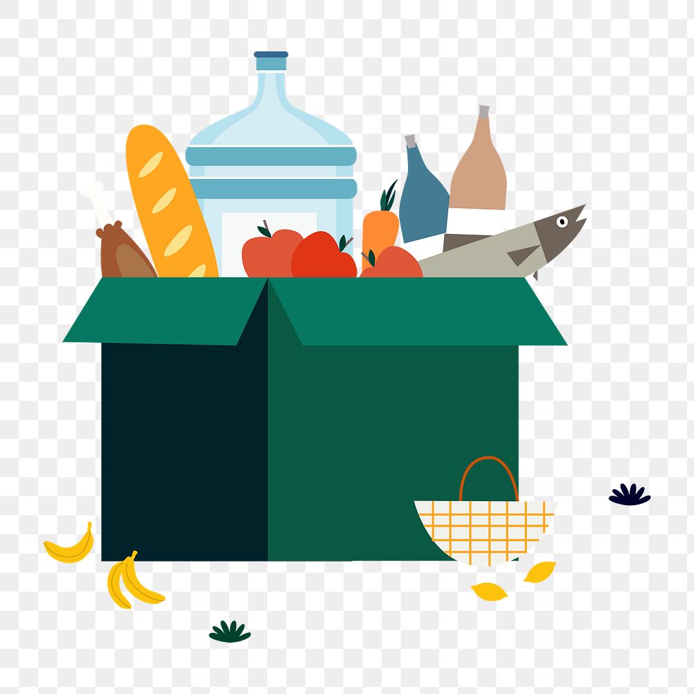 Png colorful box groceries illustration, transparent background