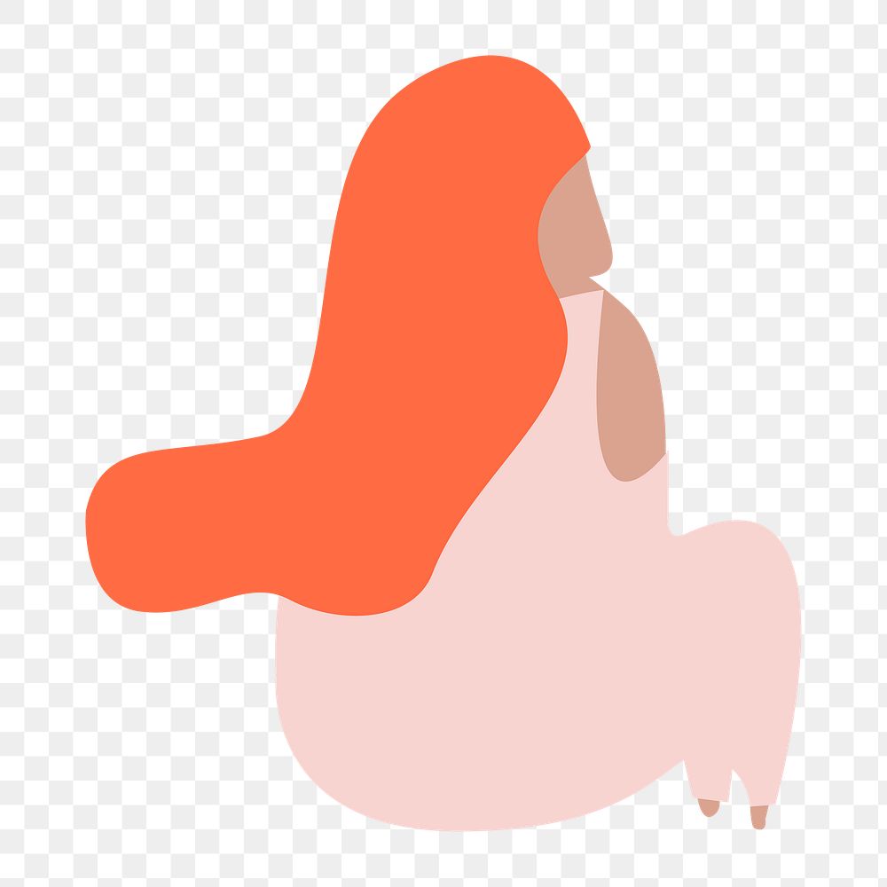 Png woman sitting back view  sticker, transparent background