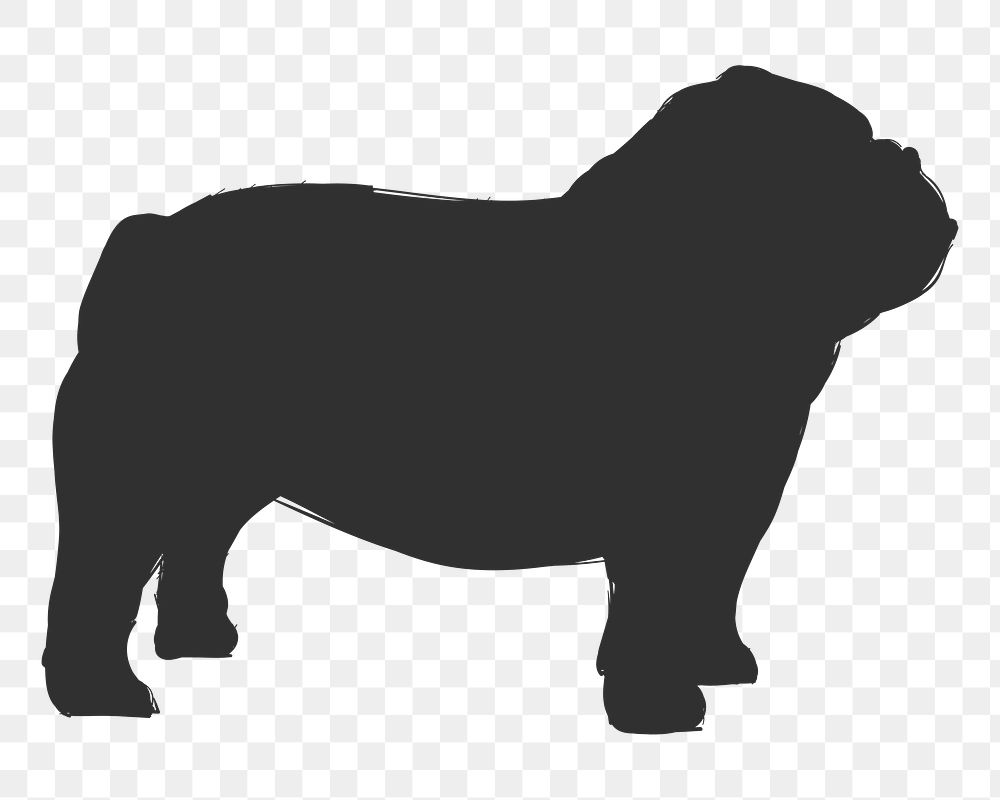Png english bulldog silhouette, transparent background