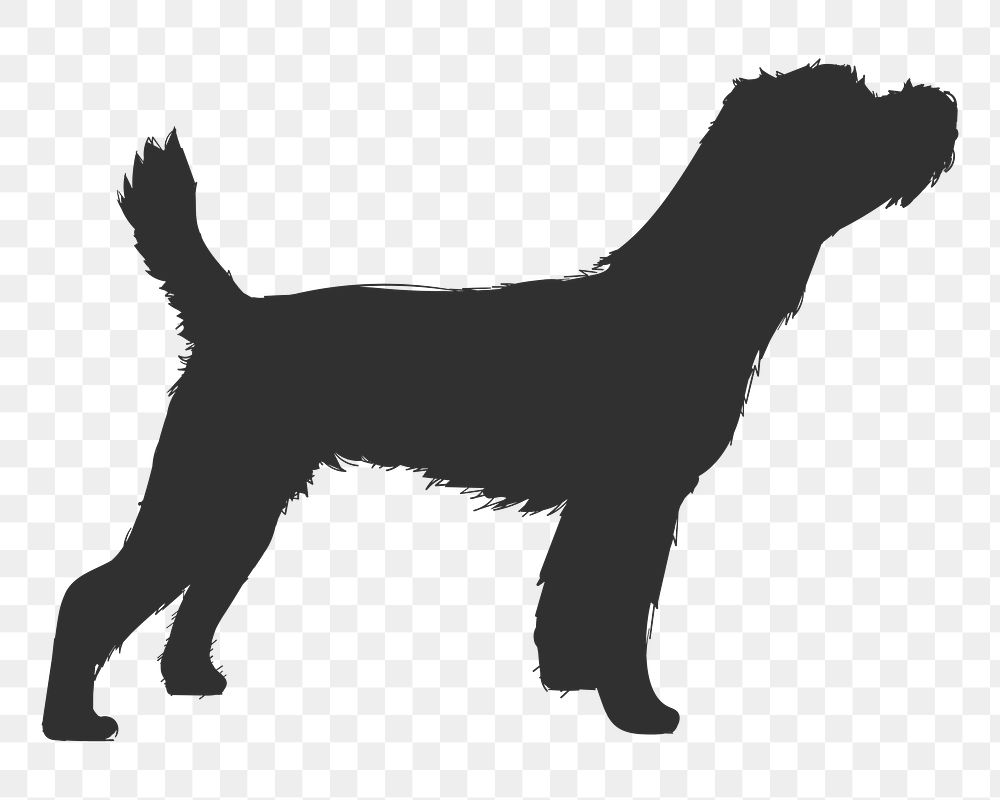 Png fluffy dog silhouette, transparent background