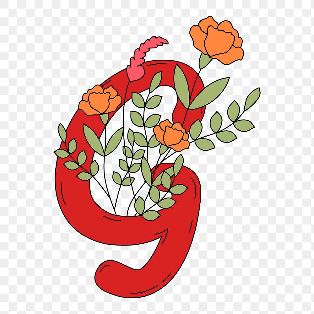 Png floral letter G  element, transparent background