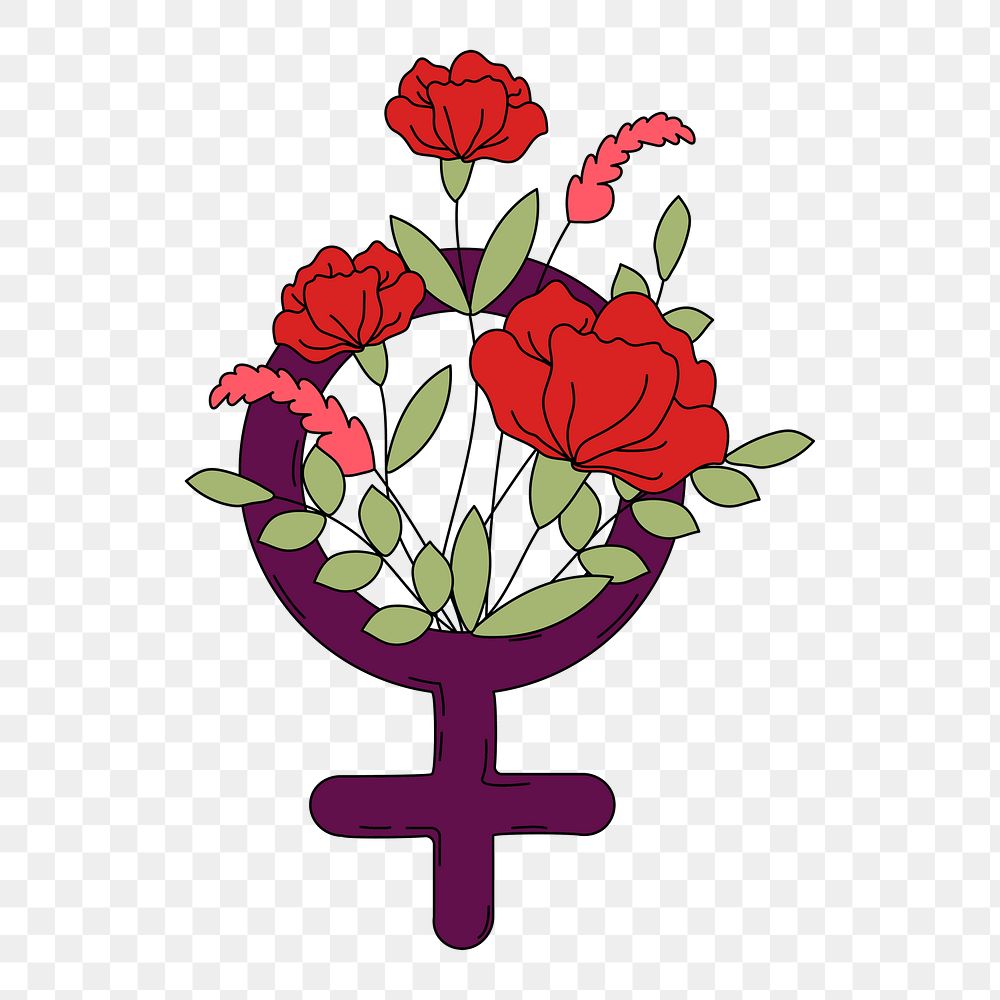 Png Woman symbol with flowers element, transparent background
