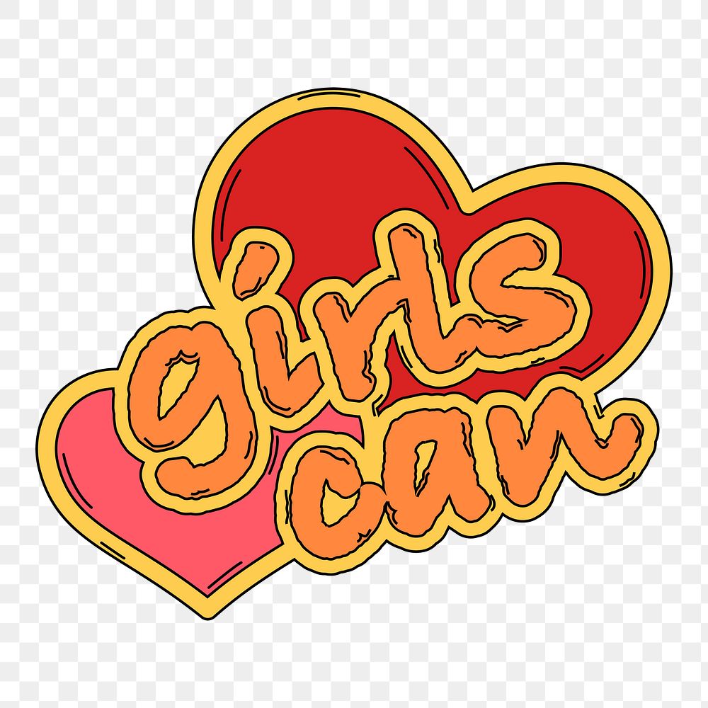 Png Girls can heart sticker element, transparent background