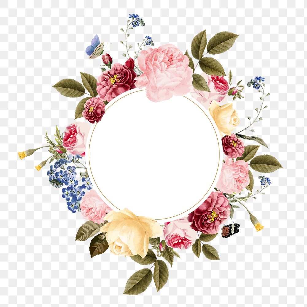 Colorful flowers png frame, transparent background