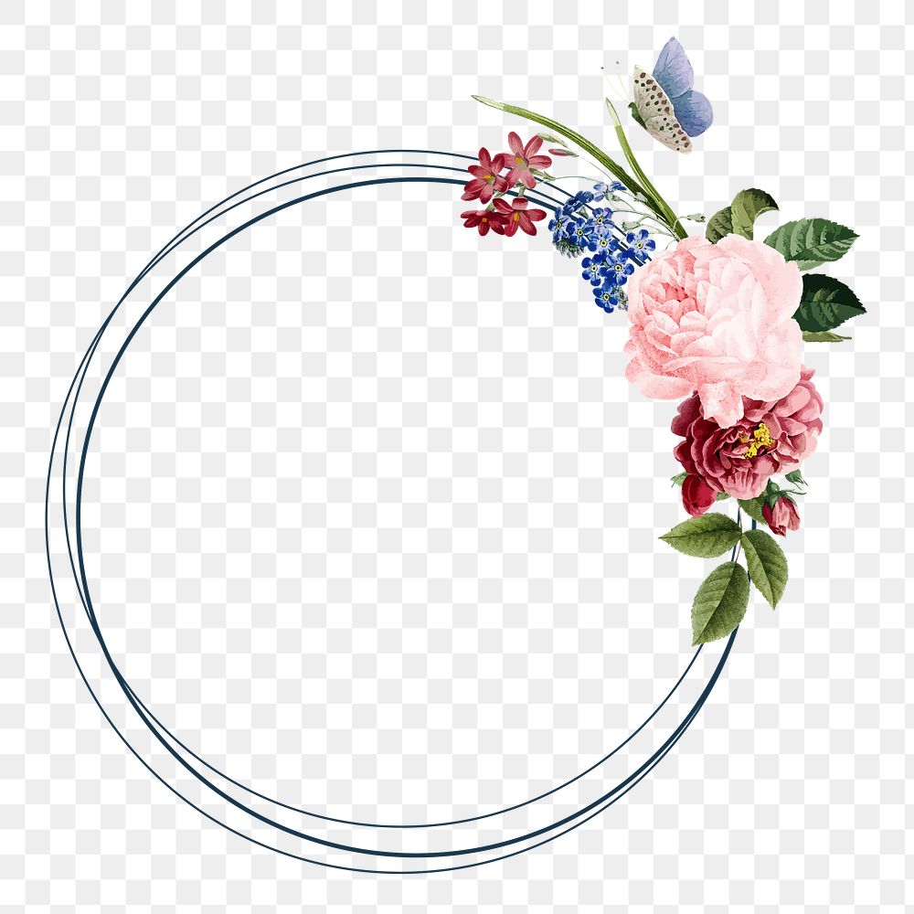 Flower geometric png frame, transparent background