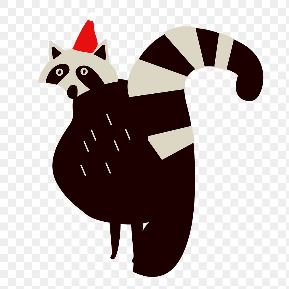Png Christmas raccoon doodle element, transparent background