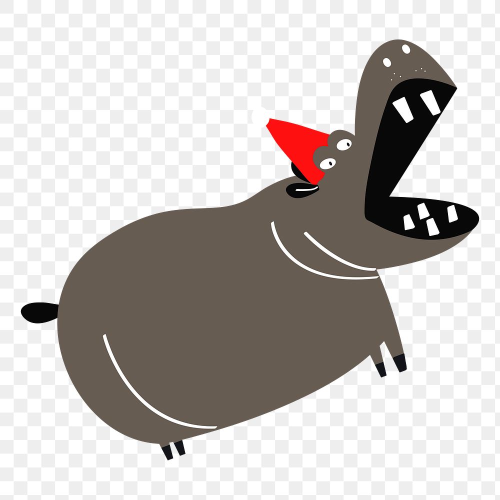 Png Christmas hippo doodle element, transparent background