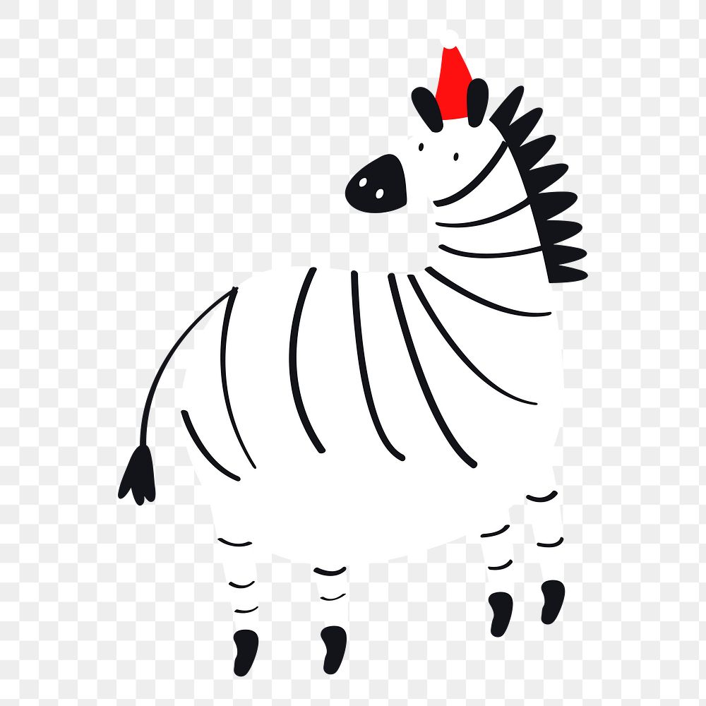 Png Christmas zebra  doodle element, transparent background